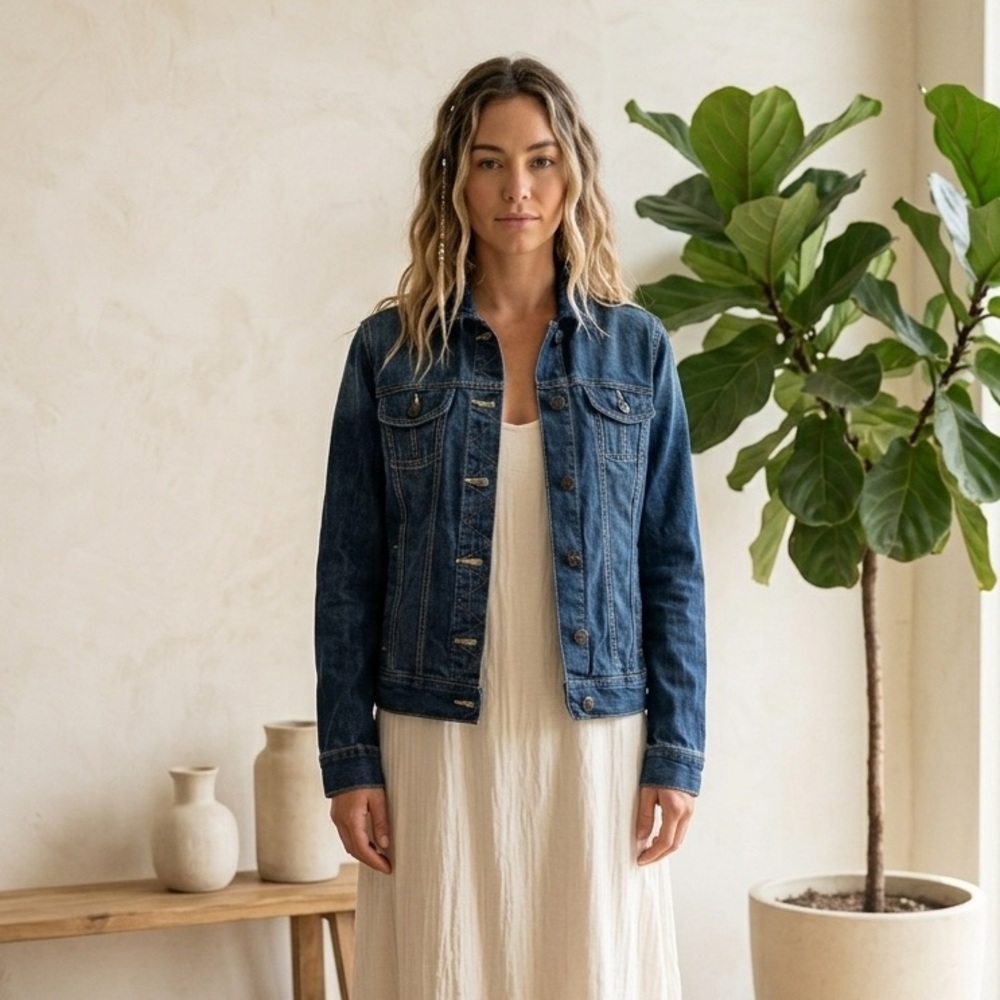 🔴 Dressbarn Dark Wash Denim Trucker Jacket Size S - Boho Minimalist Jeans